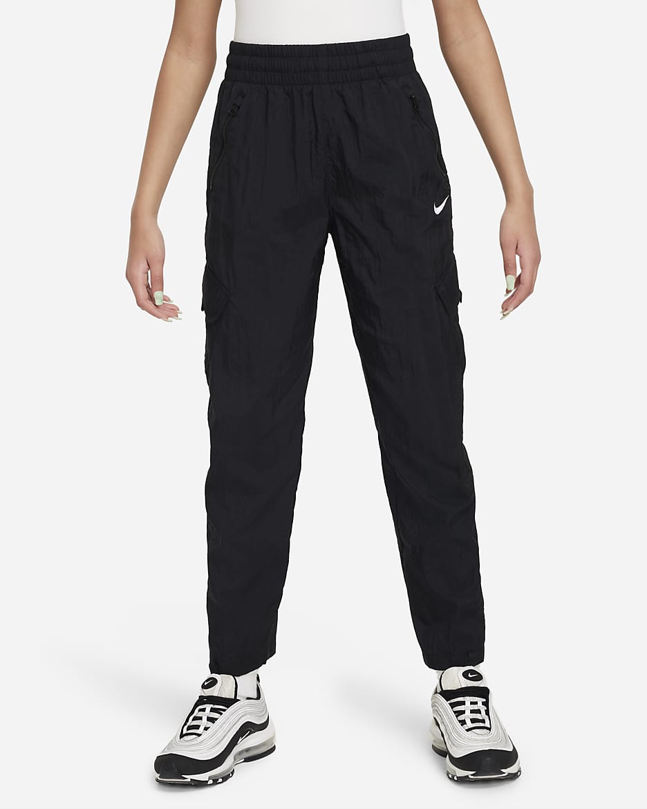 Pantaloni cargo in tessuto a vita alta Nike Sportswear – Ragazza - Nero