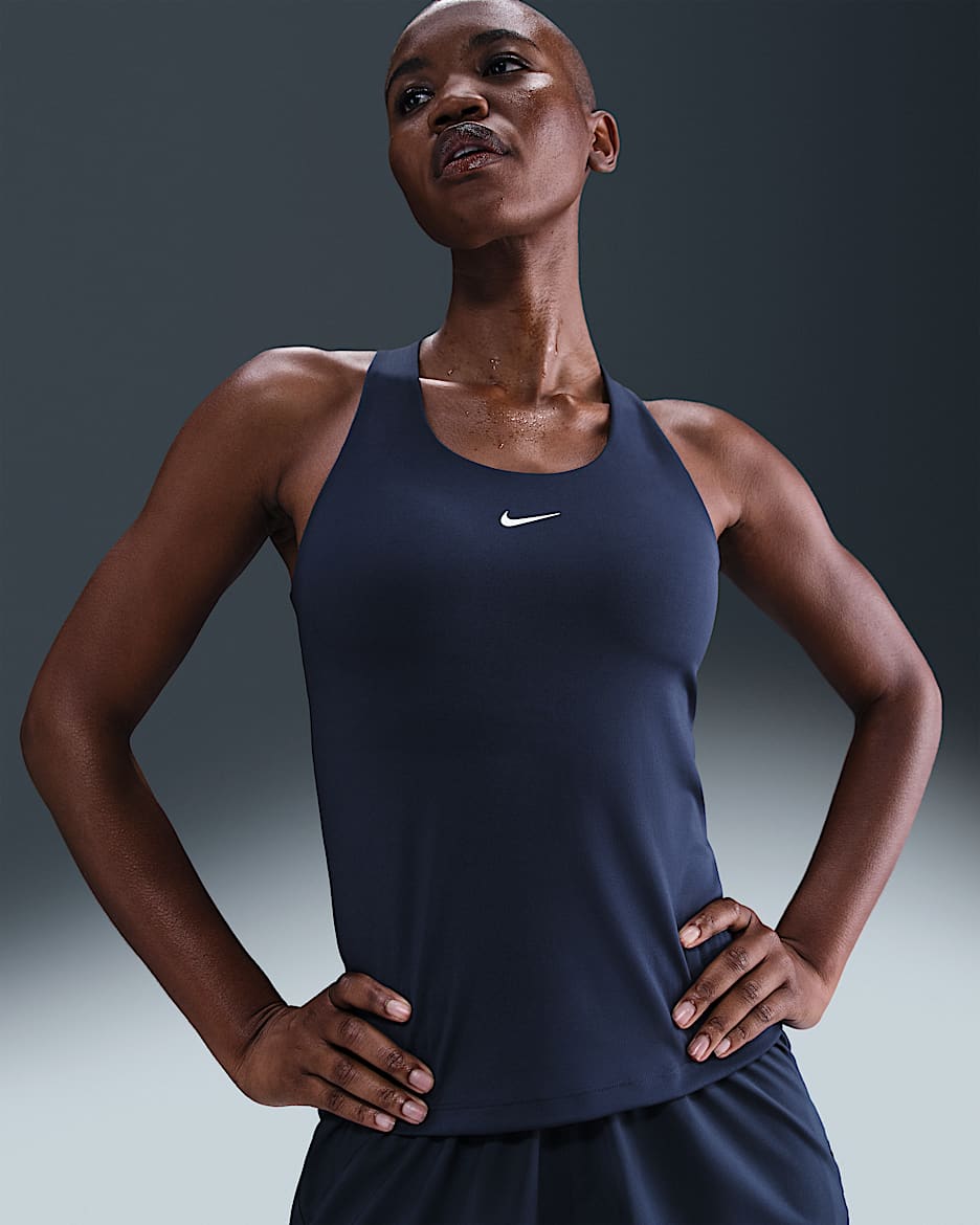 Nike Swoosh Women's Medium-support Padded Sports Bra Tank - Midnight Navy/White