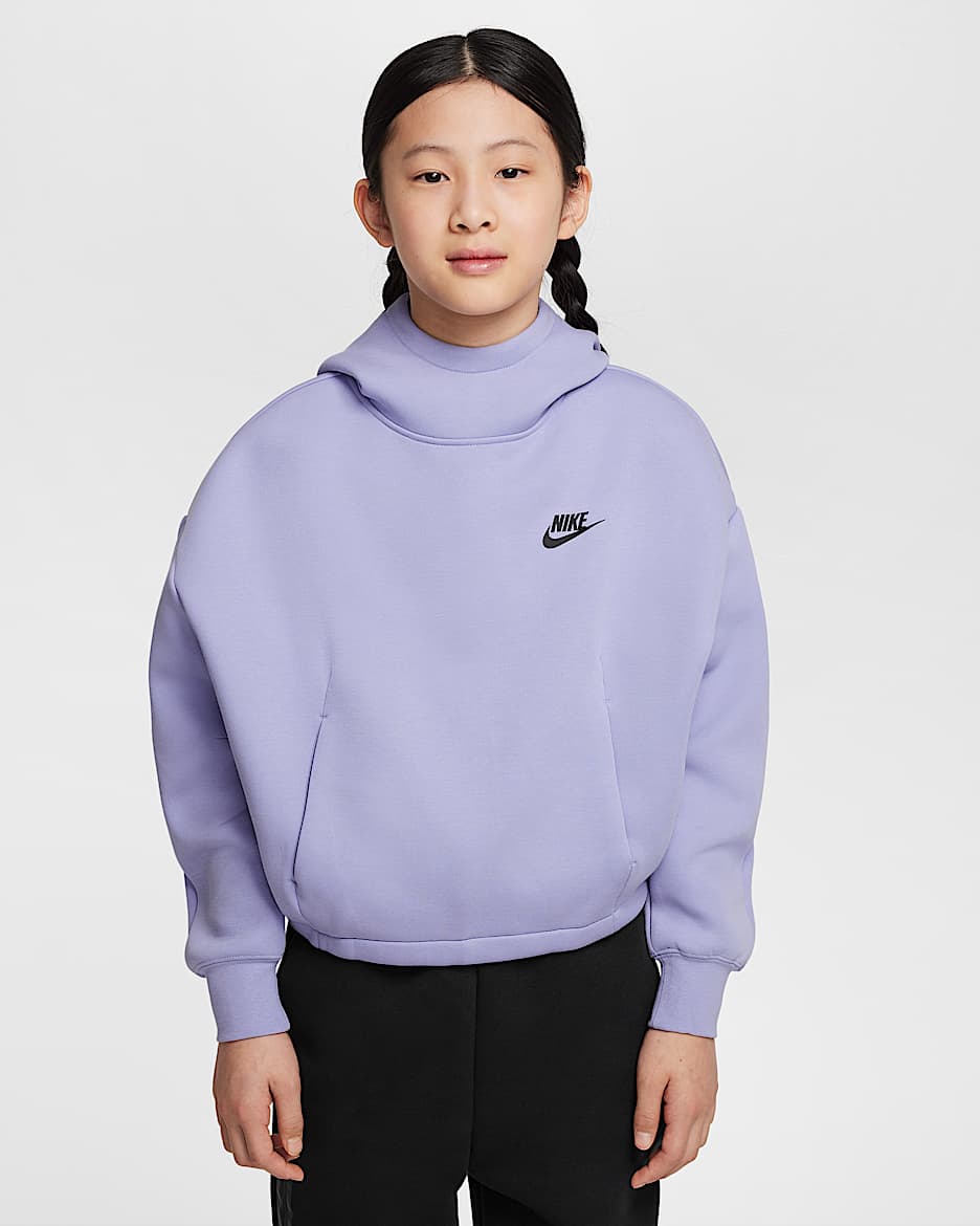 Sudadera con gorro oversized para niña Nike Sportswear Tech Fleece - Hielo lila/Negro