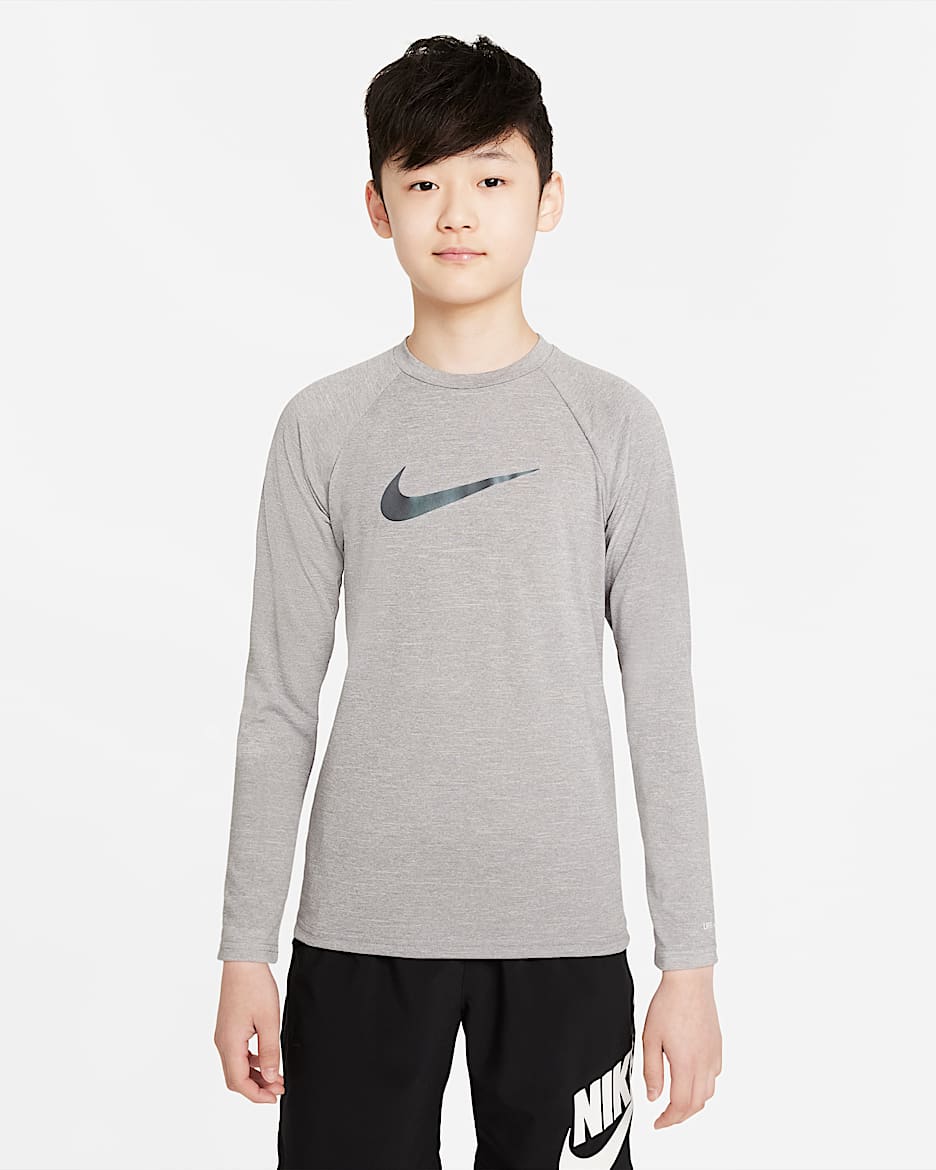 Camiseta de natación Hydroguard de manga larga para niño talla grande Nike Heather - Gris partícula/Negro metálico