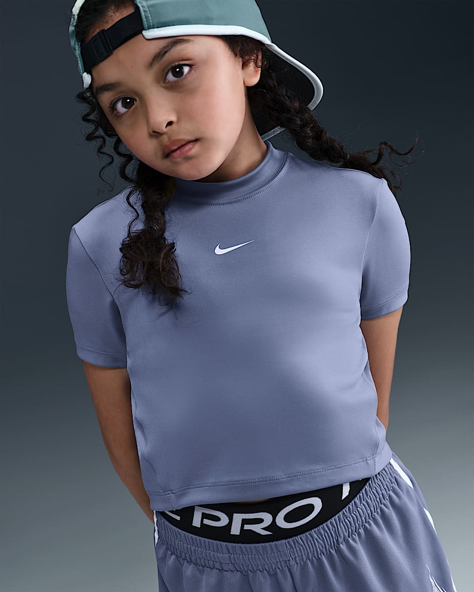 Nike Pro Girls' Dri-FIT Short-Sleeve Top - World Indigo/White