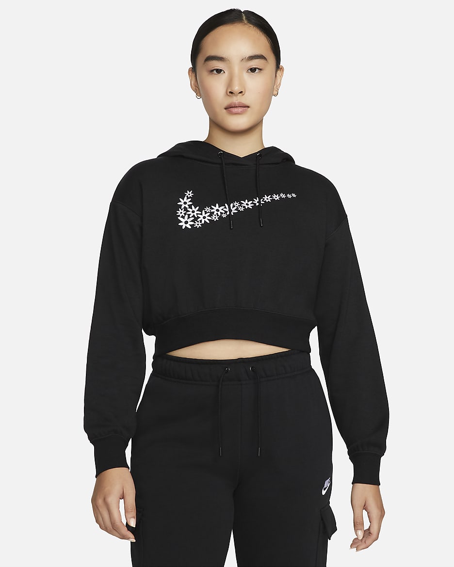 เสื้อมีฮู้ดผ้าฟลีซโอเวอร์ไซส์ผู้หญิง Nike Sportswear - ดำ/ขาว