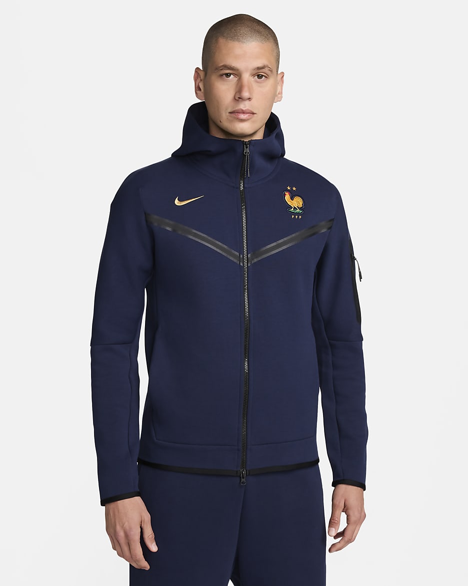 Felpa da calcio con cappuccio e zip a tutta lunghezza Nike FFF Tech Fleece Windrunner – Uomo - Blackened Blue/Club Gold