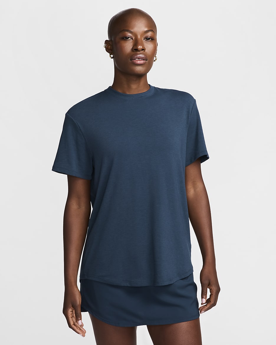 Playera de manga corta Dri-FIT para mujer Nike One Relaxed - Azul marino militar/Negro
