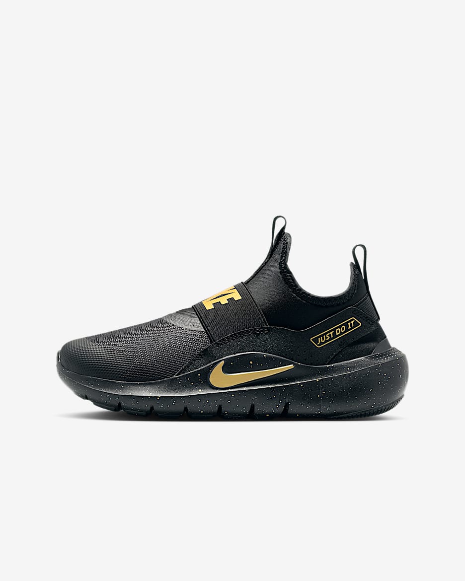 Nike Flex Runner 4-løbesko til større børn - sort/sort/Metallic Gold