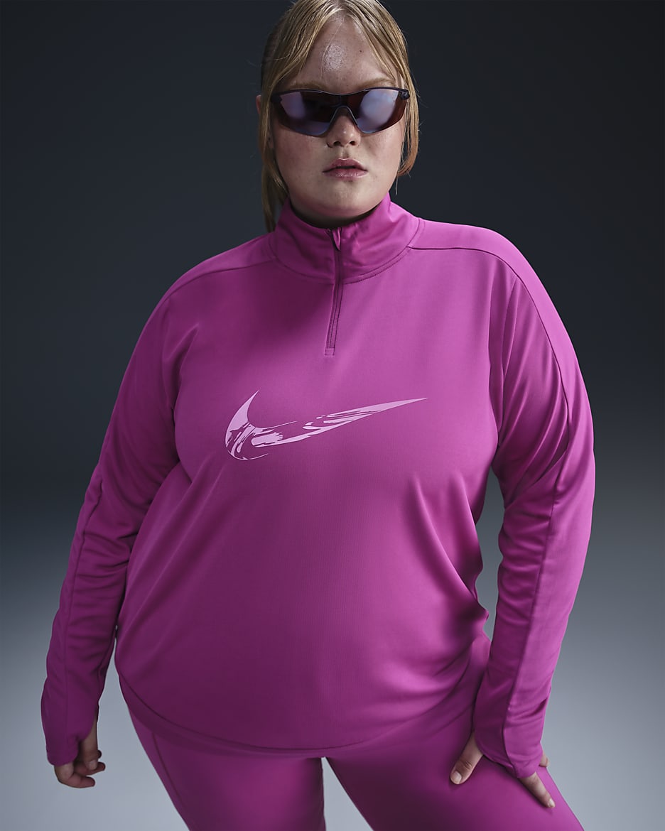 Nike Swoosh Dri-FIT tussenlaag met korte rits voor dames (Plus Size) - Hot Fuchsia/Light Wild Mango