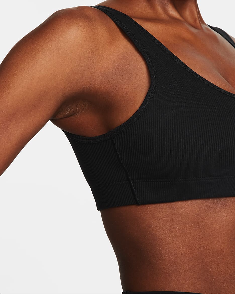 Bra deportivo de tela de canalé con forro ligero de baja sujeción para mujer Nike Alate All U - Negro/Negro/Blanco