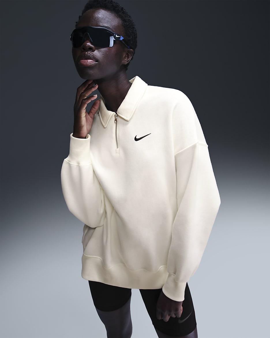 Polo oversized de cierre 1/4 para mujer Nike Sportswear Phoenix Fleece - Vela/Negro