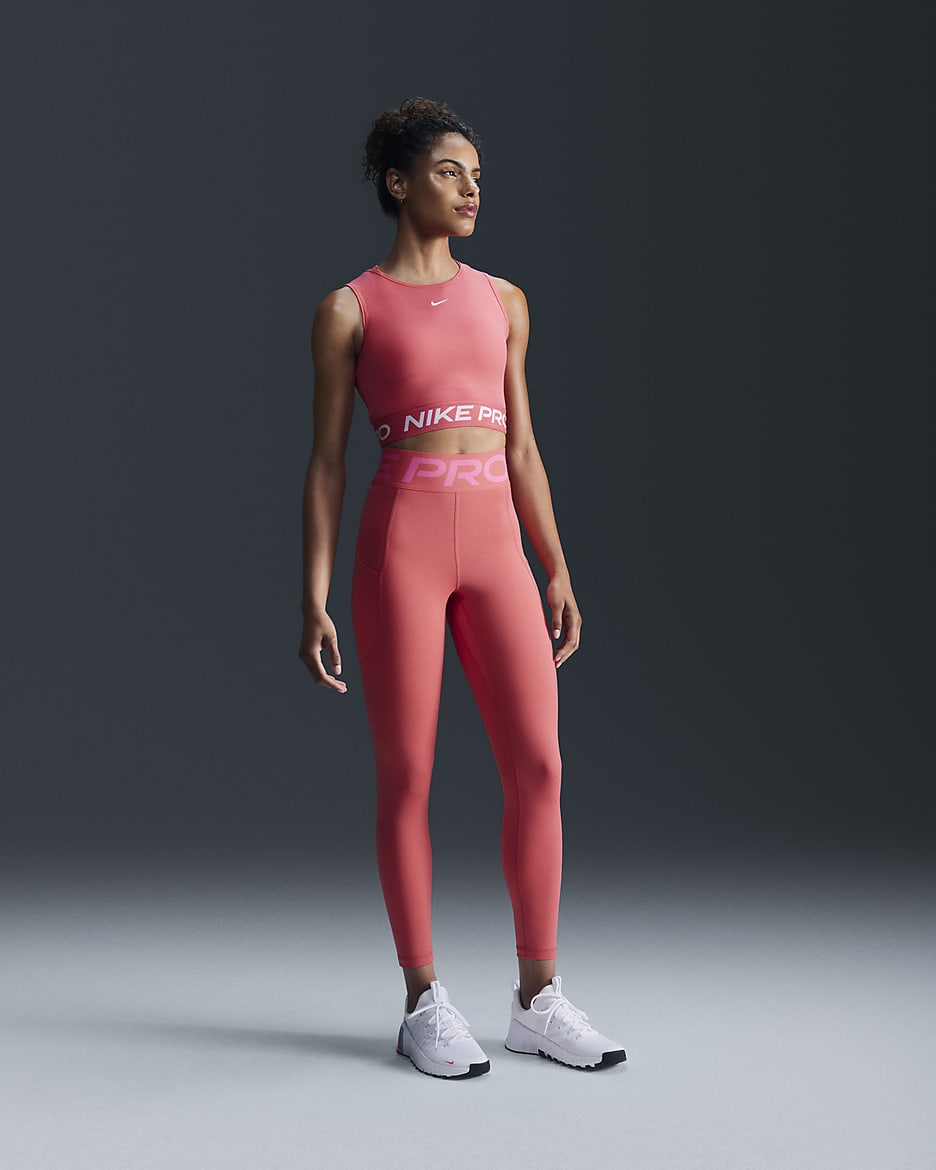 Nike Pro Dri-FIT Kadın Crop Atleti - Aster Pink/Pinksicle/Beyaz