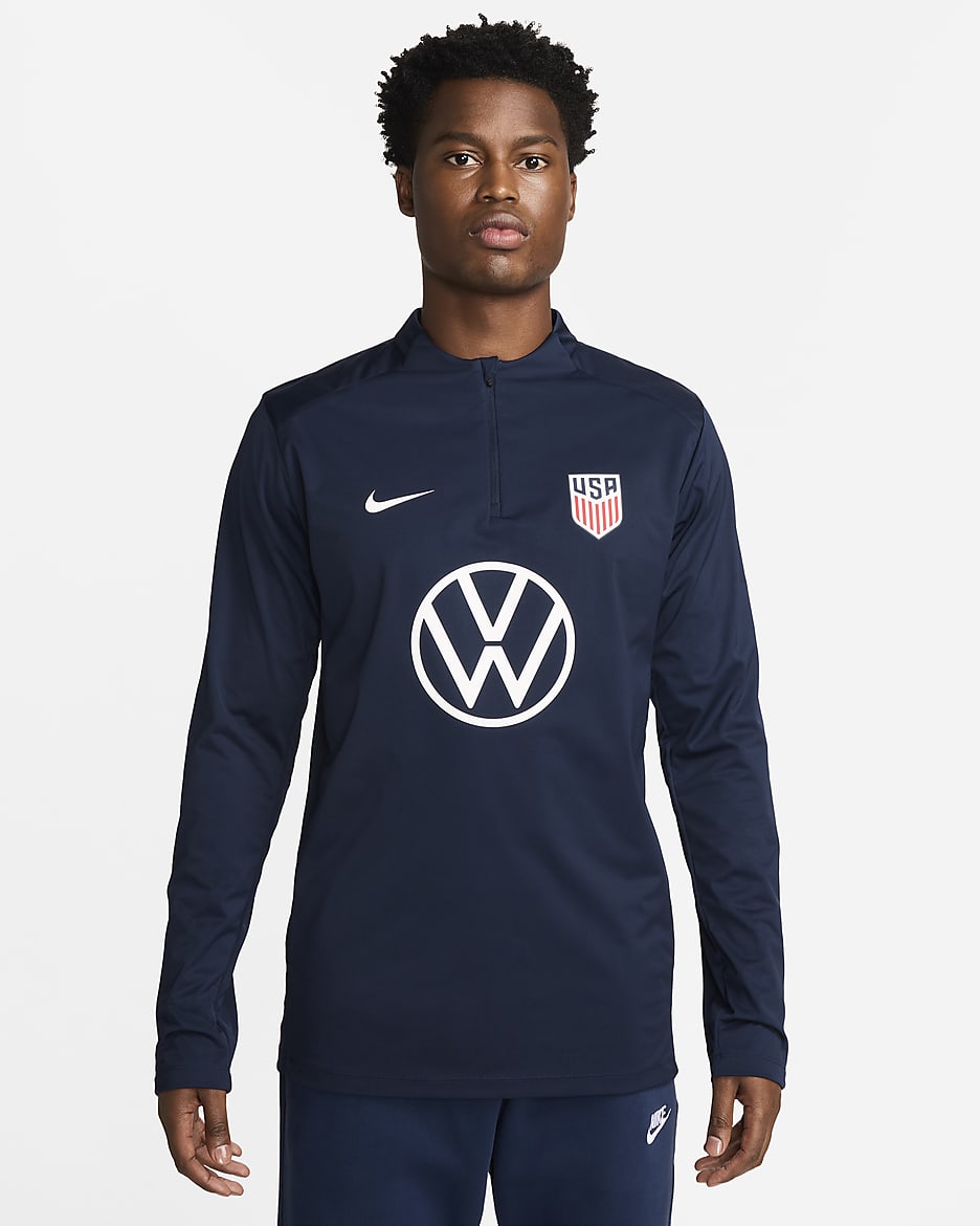 Playera de entrenamiento de fútbol Nike Storm-FIT de la selección nacional masculina de Estados Unidos Strike para hombre - Obsidiana/Rojo deportivo/Blanco
