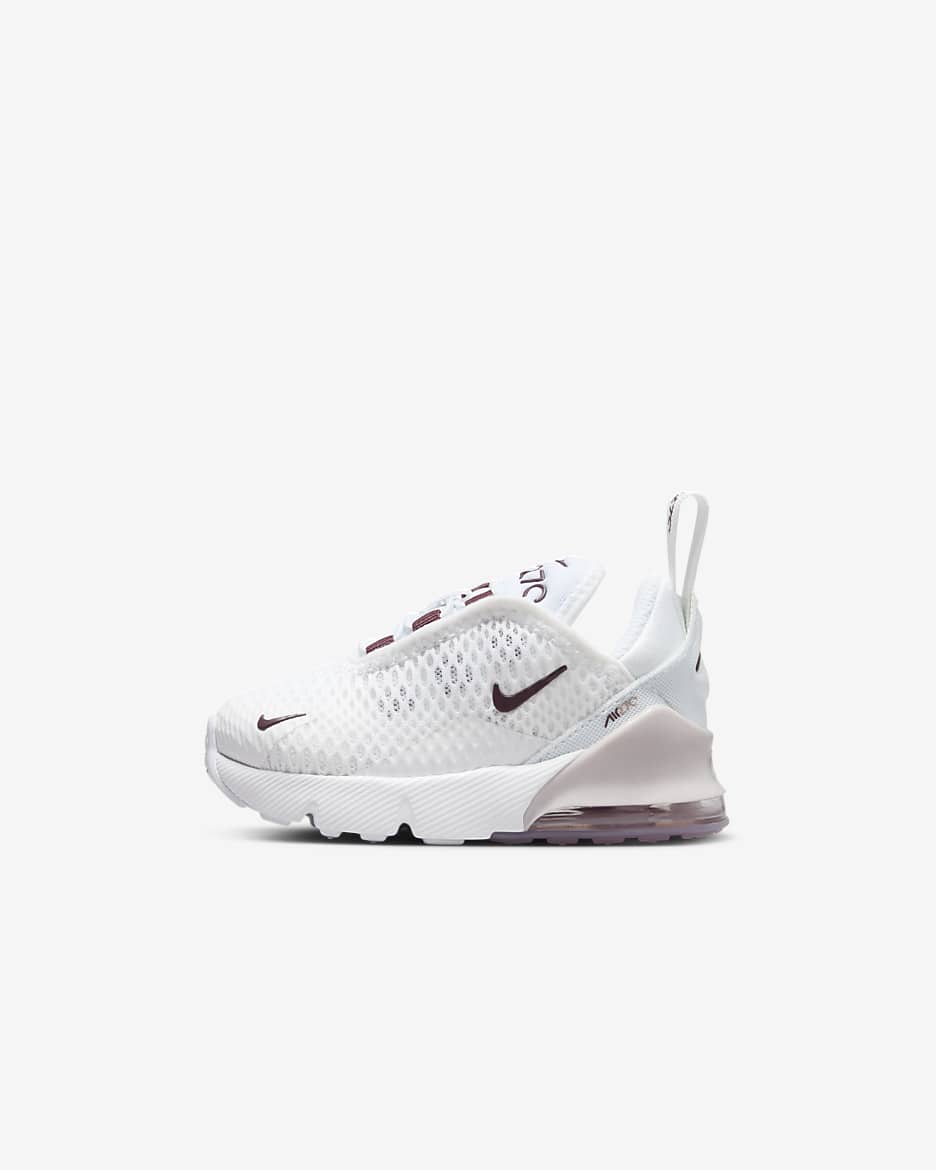 Tenis para bebé e infantil Nike Air Max 270 - Blanco/Violeta platino/Burdeos enérgico