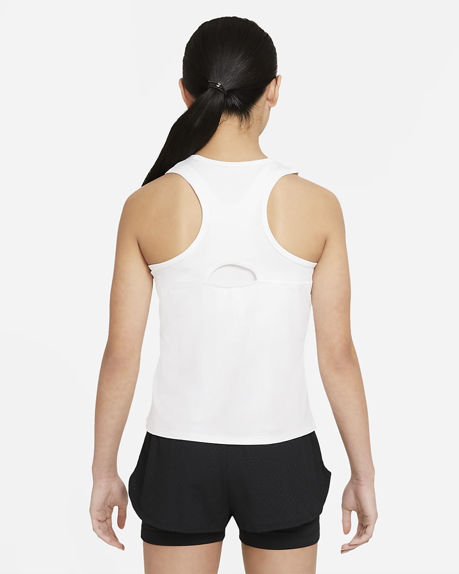 Nike Victory Dri-FIT Tennis-Tanktop für ältere Kinder (Mädchen) - Weiß/Weiß/Schwarz