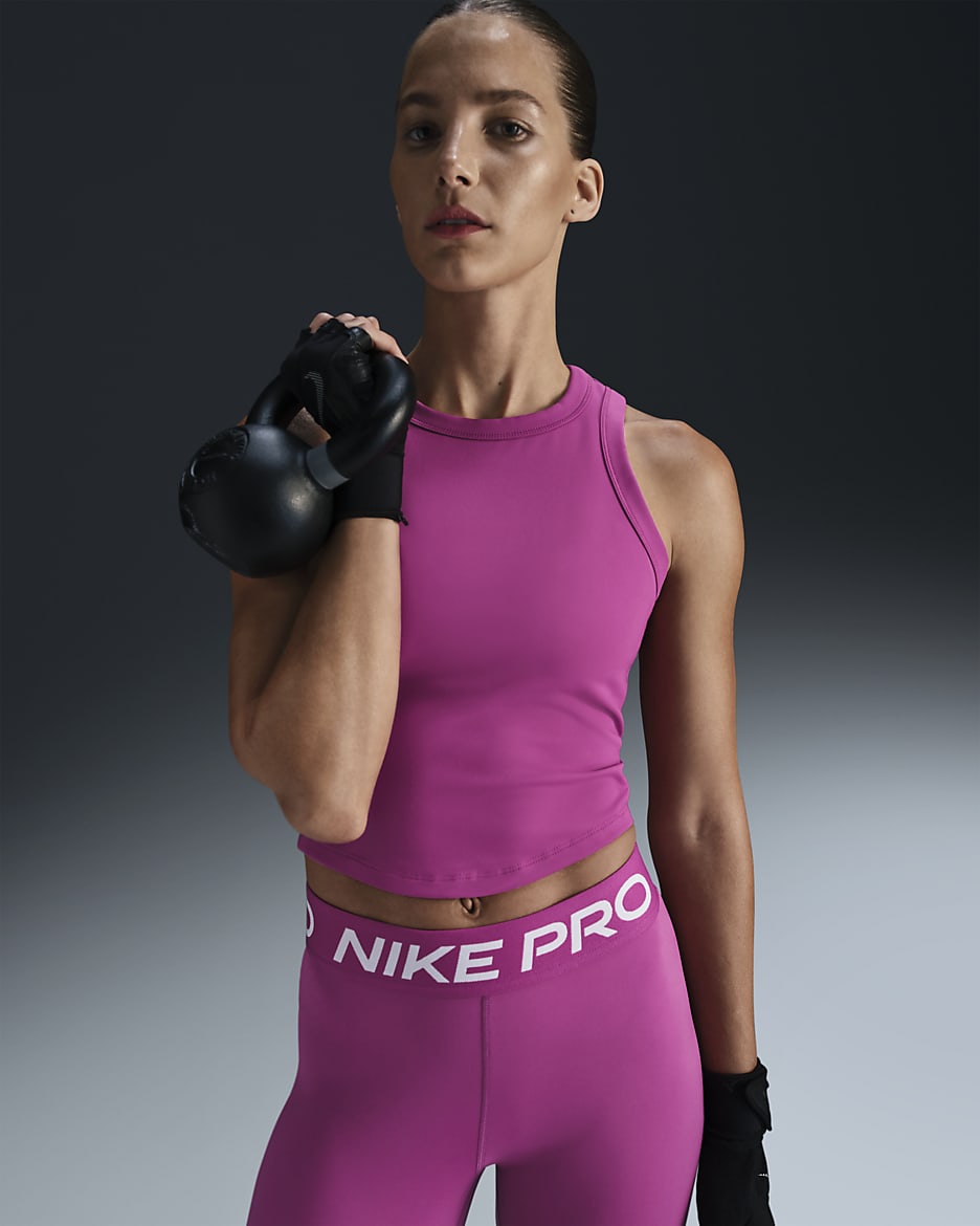 Nike One Fitted Women's Dri-FIT Cropped Tank Top - Hot Fuchsia/Black