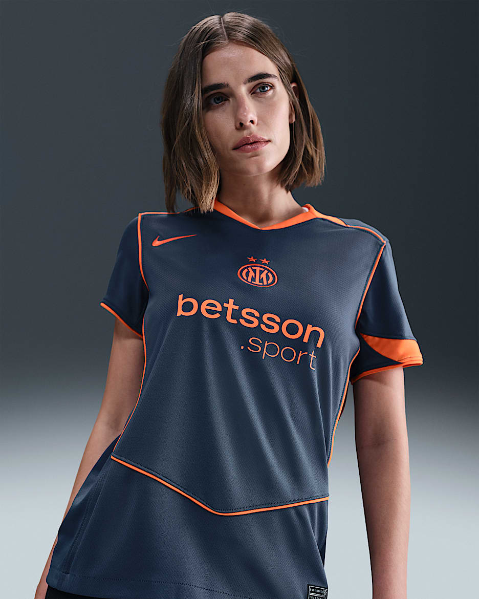 Damska koszulka piłkarska Nike Dri-FIT Total 90 Inter Mediolan 2025/26 Stadium (wersja trzecia) – replika - Thunder Blue/Safety Orange/Safety Orange