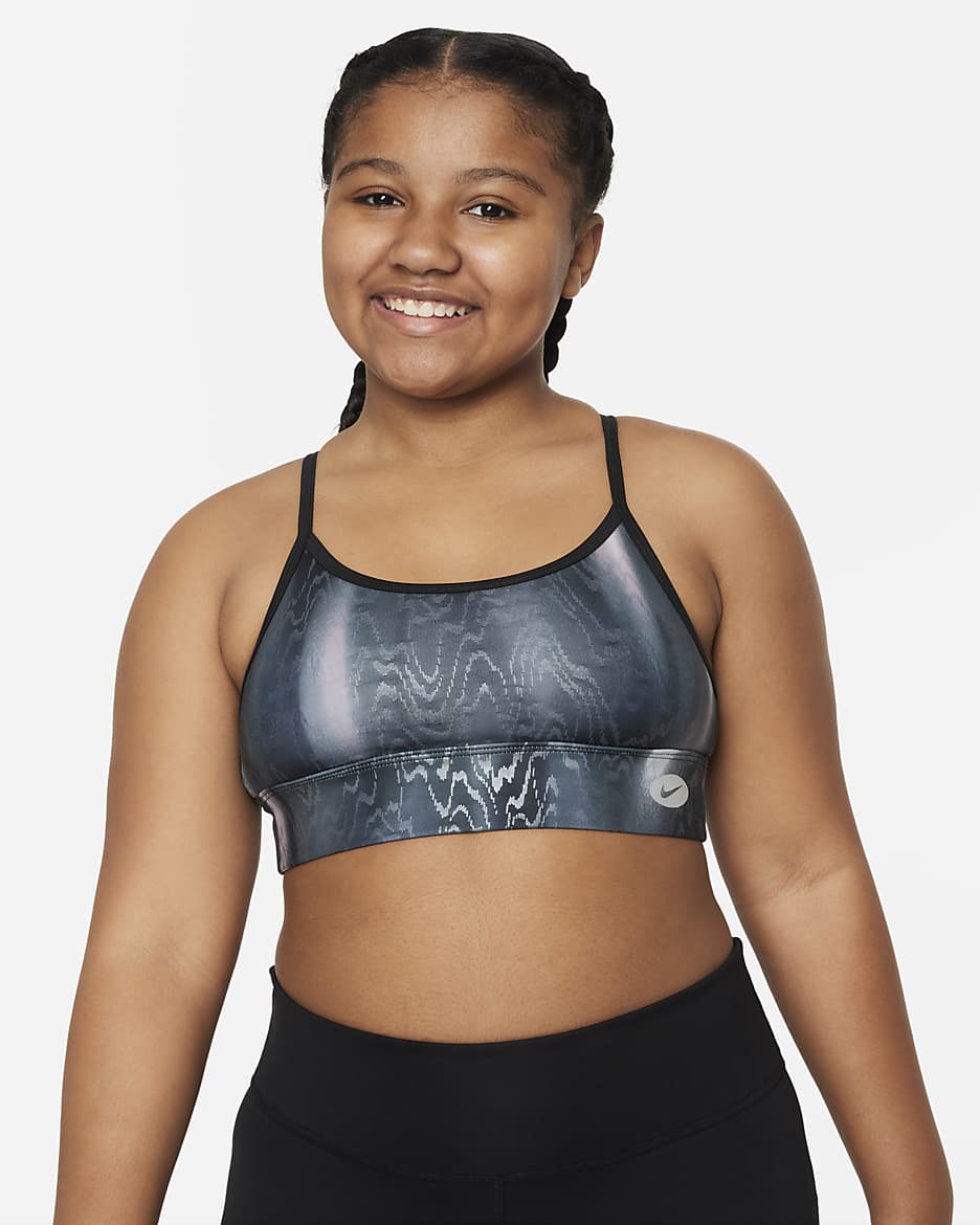 Nike Dri-FIT Indy Icon Clash Big Kids' (Girls') Sports Bra (Extended Size) - Black/Black