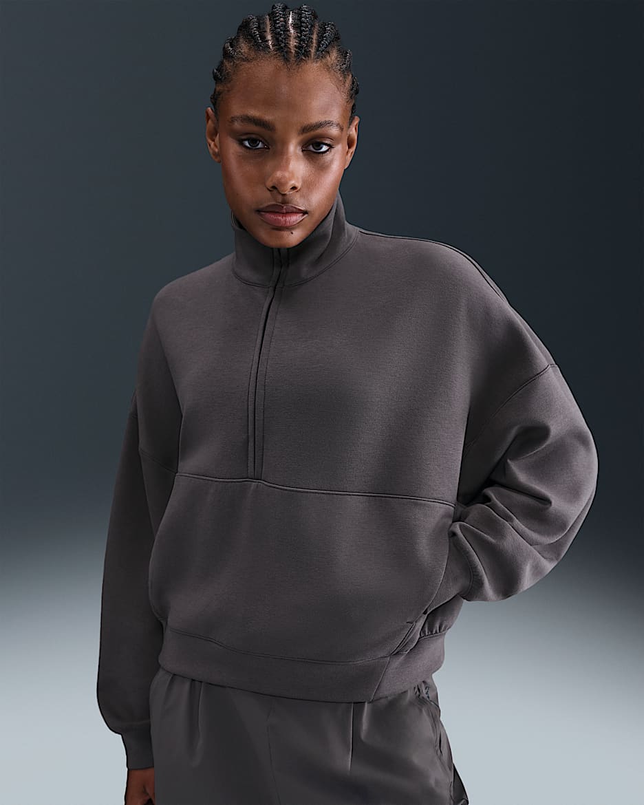 Haut oversize à demi-zip Dri-FIT Nike 24.7 ImpossiblySoft pour femme - Thunder Grey/Dark Shadow