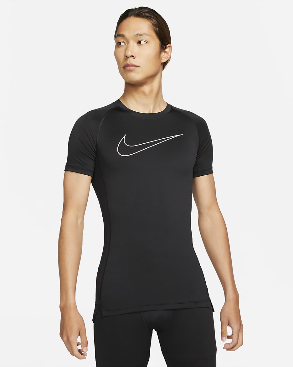 ナイキ プロ Dri-FIT メンズ タイト フィット ショートスリーブ トップ - ブラック/ホワイト