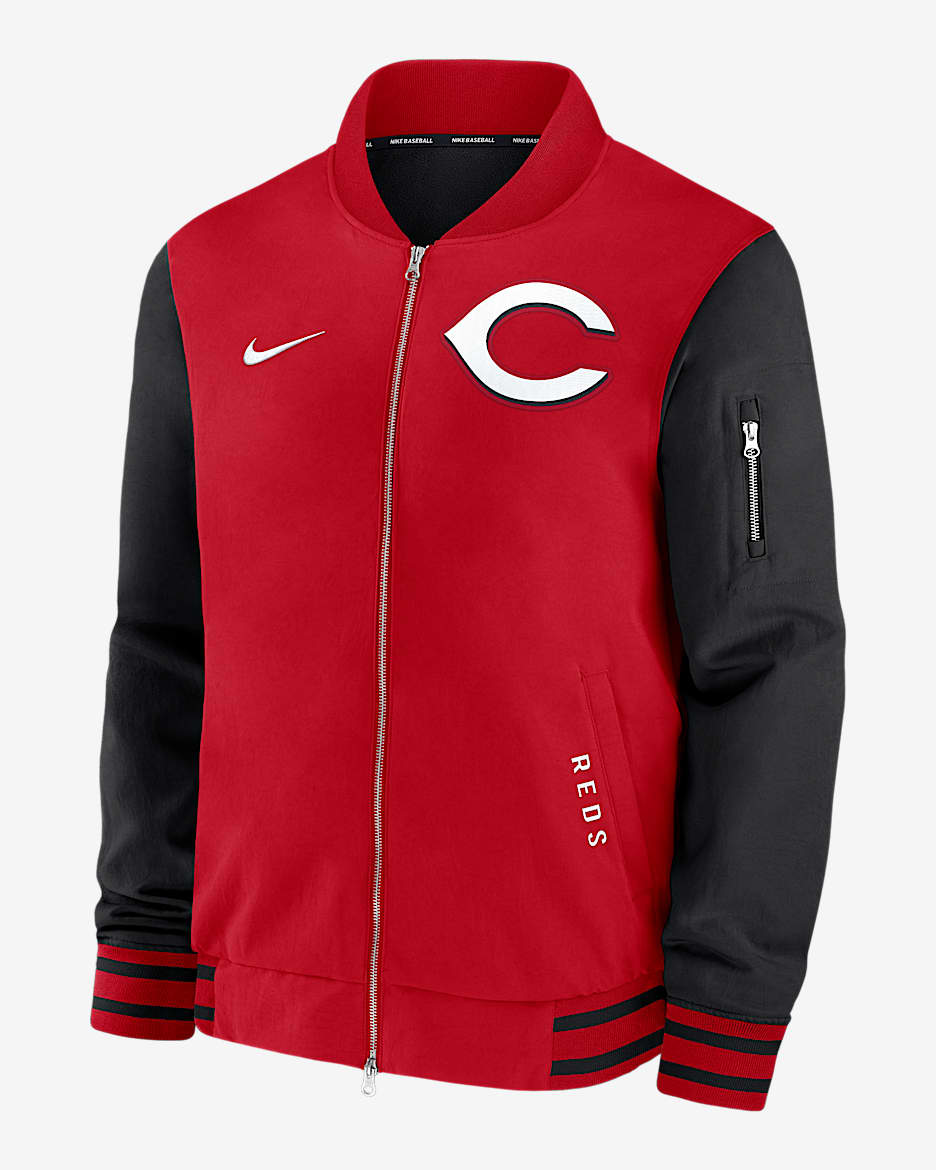 Cincinnati Reds Authentic Collection Dugout Men's Nike MLB Full-Zip Bomber Jacket - Sport Red