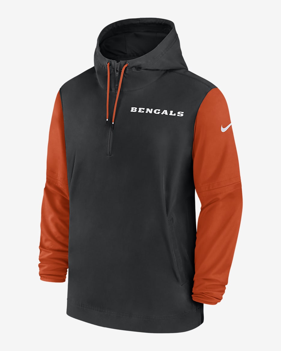 Cincinnati Bengals Sideline Pre-Game Player Men's Nike NFL 1/2-Zip Hooded Jacket - Black