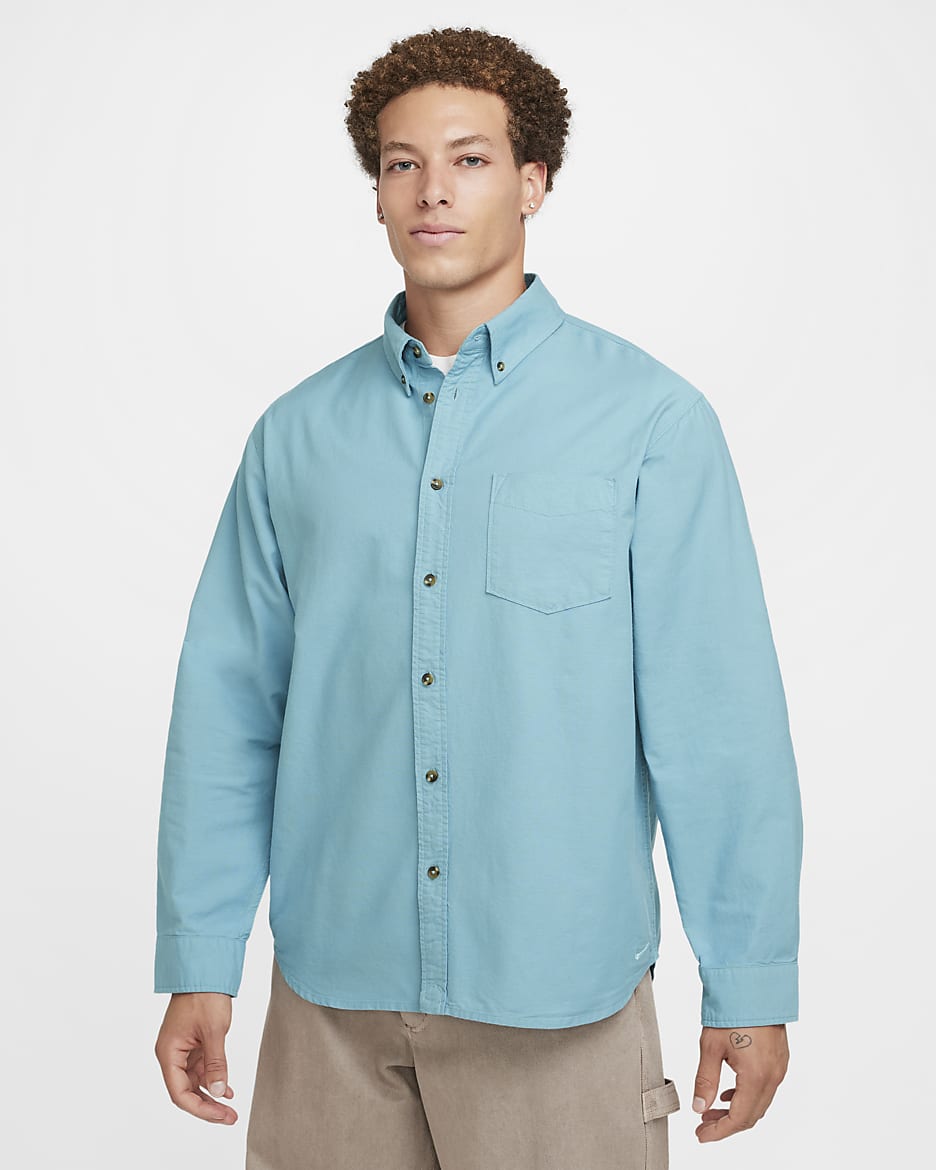Nike Life Men's Long-Sleeve Oxford Button-Down Shirt - Denim Turquoise/Denim Turquoise/Denim Turquoise