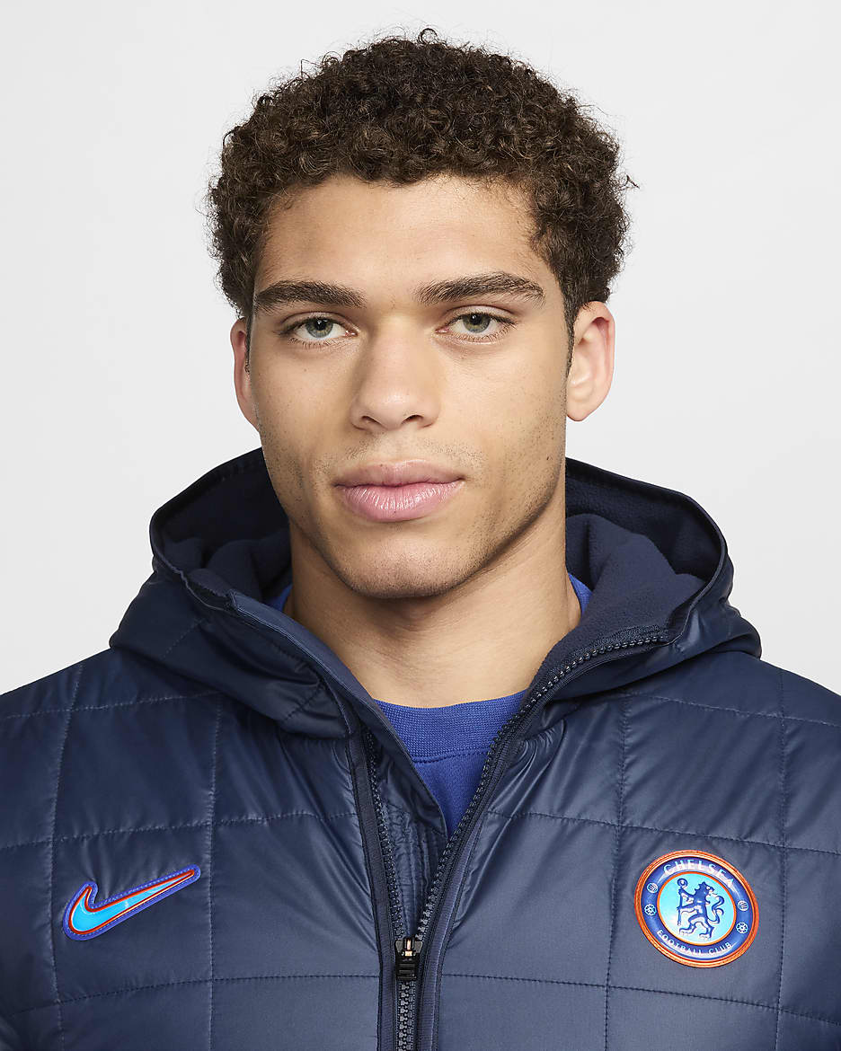 FC Chelsea Nike Jacke mit Kapuze und Fleece-Futter (Herren) - Obsidian/Weiß