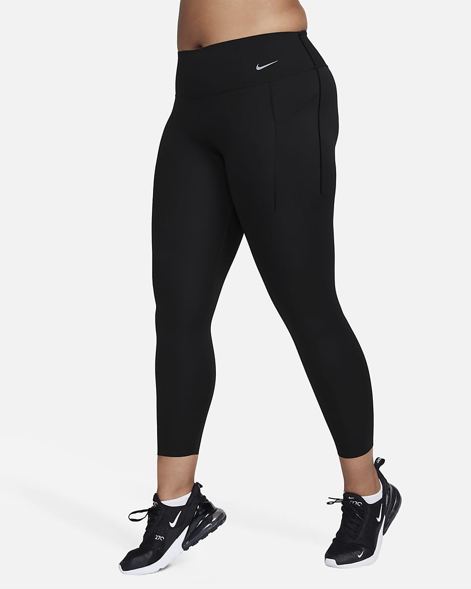 Nike Universa Women's Medium-Support Mid-Rise 7/8 Leggings with Pockets - Black/Black