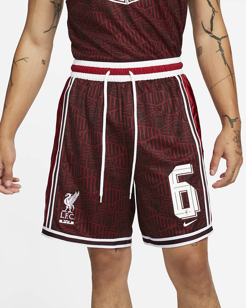 LeBron x Liverpool F.C. Men's Nike DNA+ 8" Basketball Shorts (20cm approx.) - Burgundy Crush/Tough Red/White