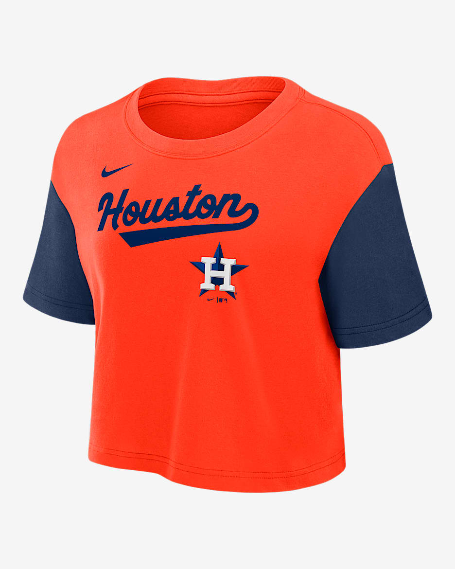 Playera Nike Dri-FIT de la MLB cropped para mujer Houston Astros Script - Naranja