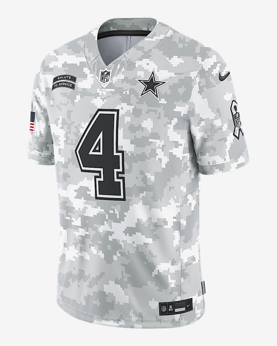 Jersey Nike Dri-FIT Limited de la NFL para hombre Dak Prescott Dallas Cowboys Salute to Service - Blanco