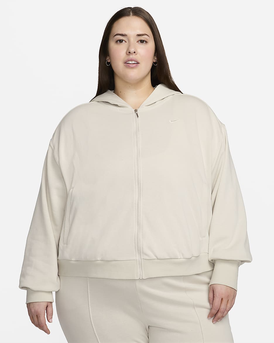 Nike Sportswear Chill Terry Women's Loose Full-Zip French Terry Hoodie (Plus Size) - Light Orewood Brown/Sail