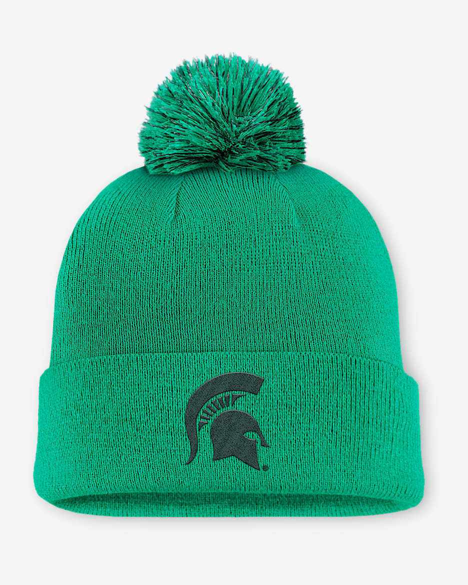 Michigan State Primetime Campus Toned Men's Nike College Cuffed Pom Beanie - Kelly Green