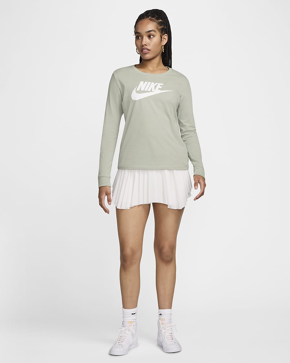 Nike Sportswear Essentials Women's Long-Sleeve Logo T-Shirt - Jade Horizon/White