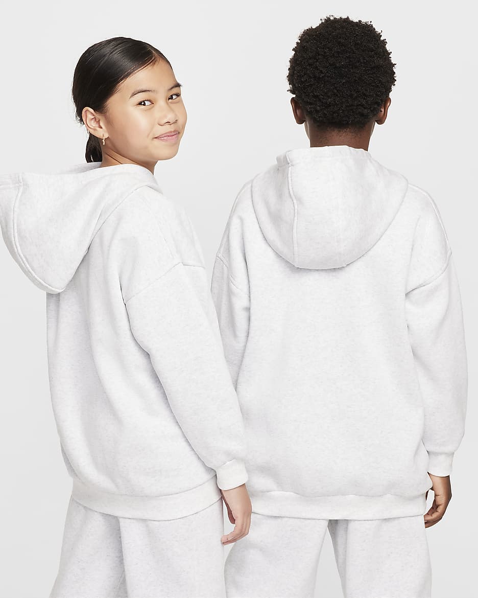 Nike Sportswear Club Fleece Big Kids' Oversized Pullover Hoodie - Birch Heather/White