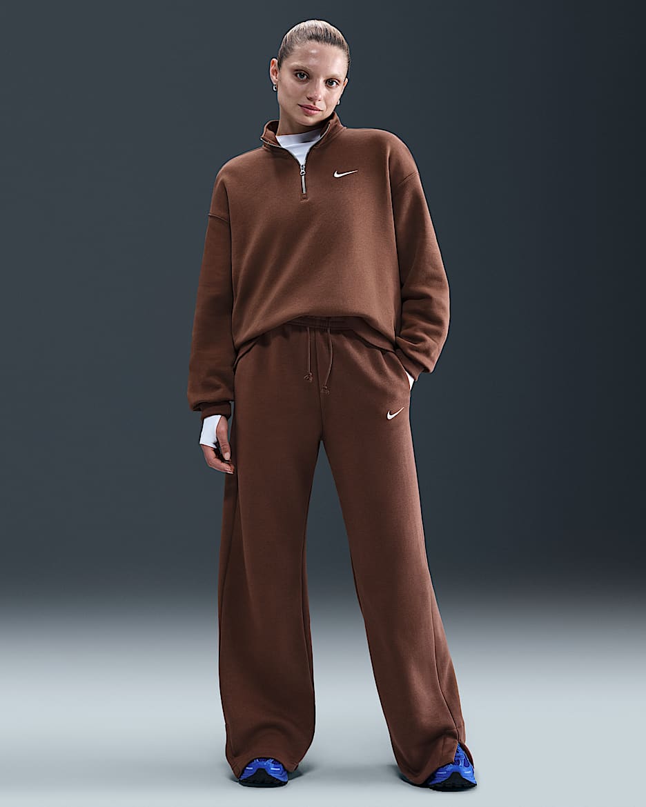 Pants de tiro alto de pierna amplia para mujer Nike Sportswear Phoenix Fleece - Marrón fauna/Vela