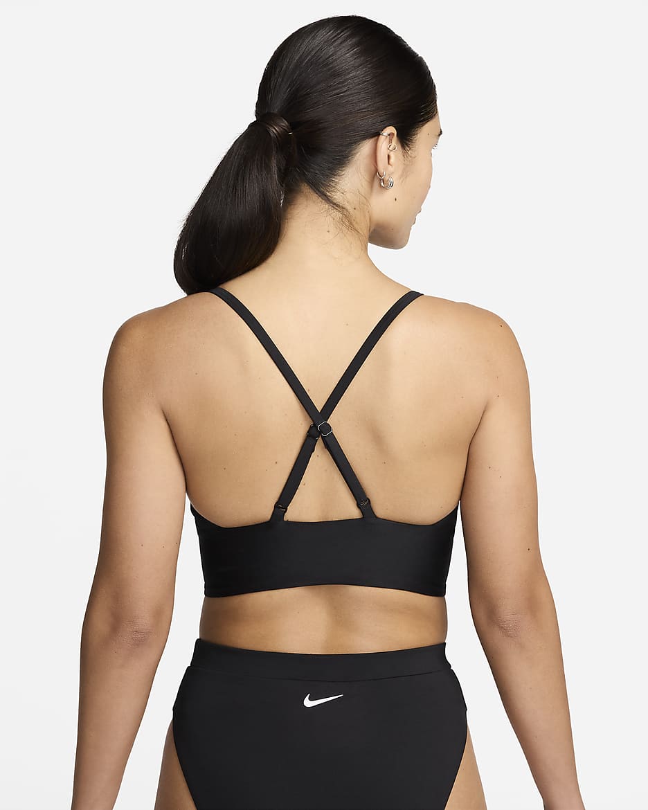 Top de midkini con cuello en V para mujer Nike Swim - Negro