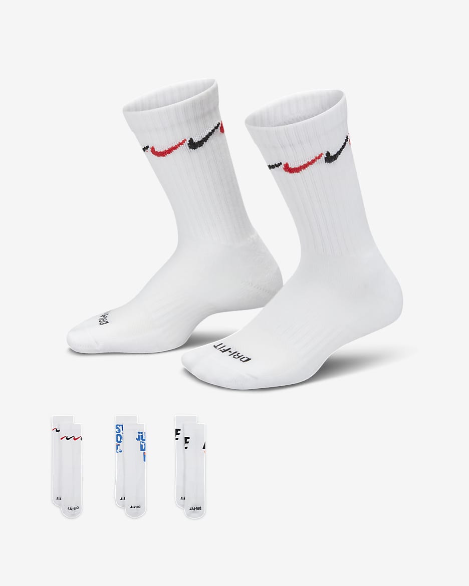 Calcetas para niños de preescolar Nike Graphic Dri-FIT Crew Socks (3 pares) - Blanco