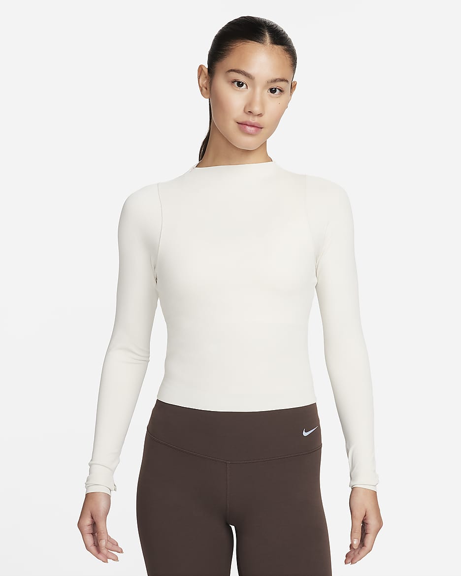 Nike Zenvy Women's Dri-FIT Long-Sleeve Top - Light Orewood Brown/White