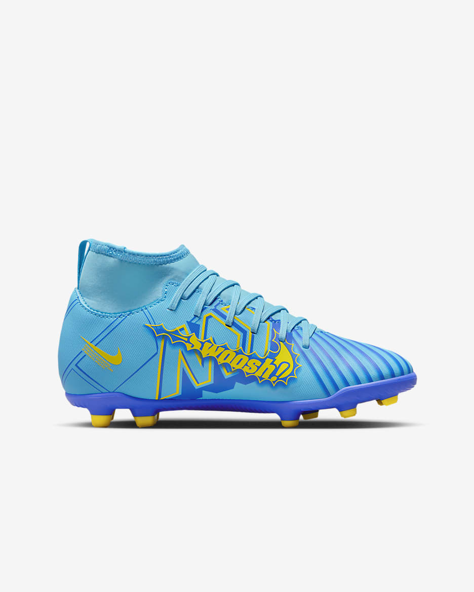 Nike Jr. Mercurial Superfly 9 Club KM FG/MG Little/Big Kids' Multi-Ground High-Top Soccer Cleats - Baltic Blue/White