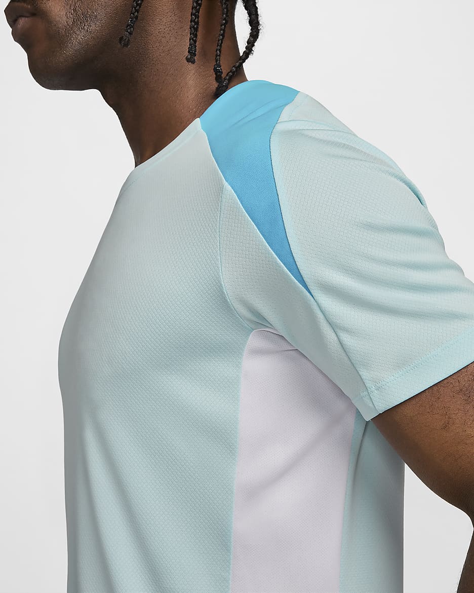 Nike Strike Dri-FIT kortermet fotballoverdel til herre - Glacier Blue/Hvit/Baltic Blue/Hvit