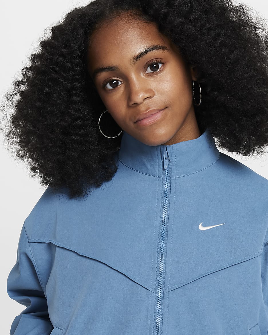 Nike Sportswear Girls' Oversized Lightweight Jacket - Aegean Storm/White