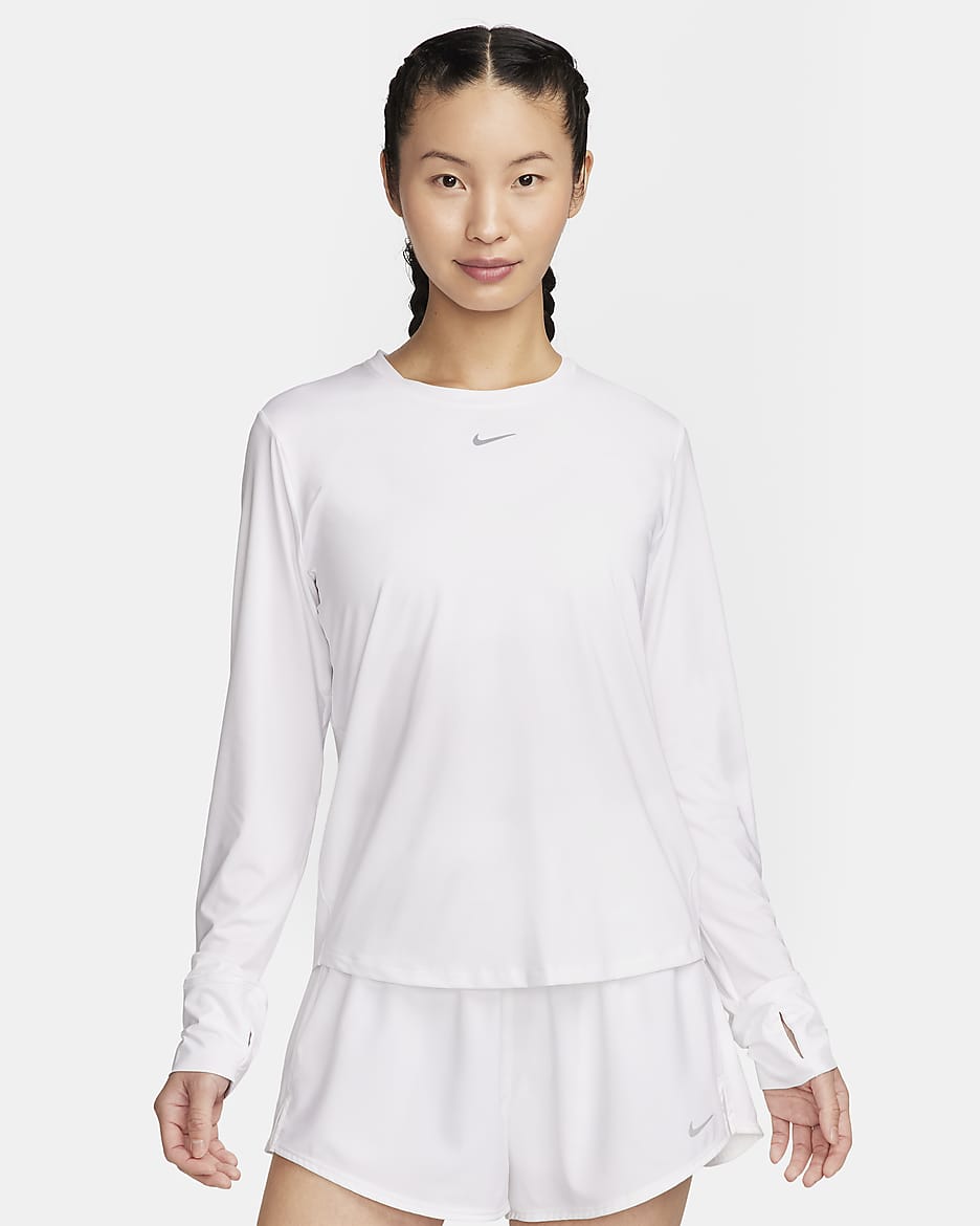 Nike One Classic 女款 Dri-FIT 長袖上衣 - 白色/黑色