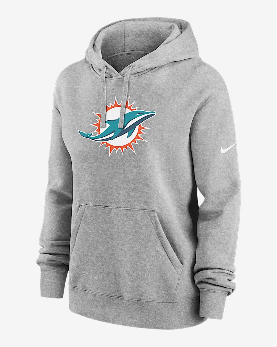 Miami Dolphins Club Women's Nike NFL Pullover Hoodie - Charcoal Heather