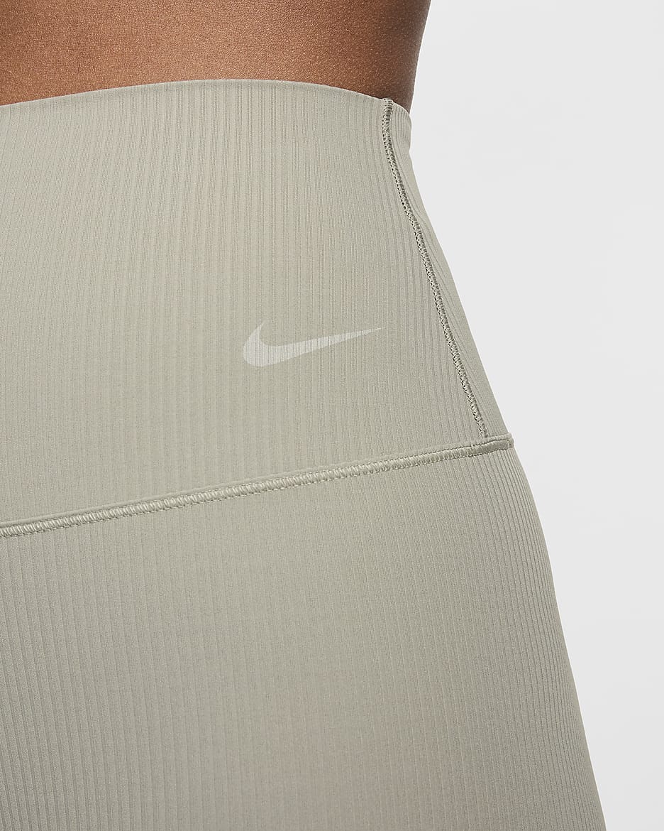 Nike Zenvy Rib Women's Gentle-Support High-Waisted 8" Biker Shorts - Light Army/Black