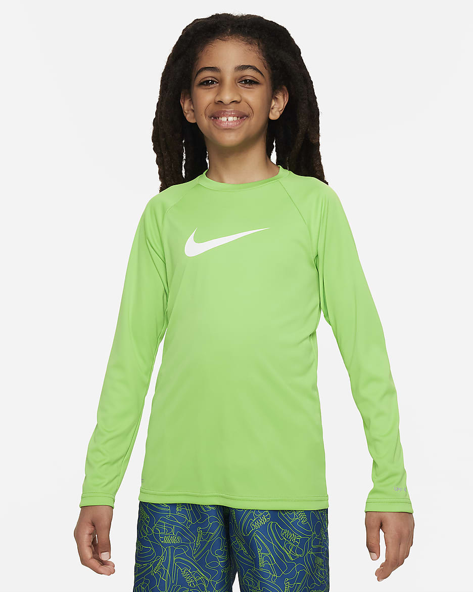 Playera de manga larga Hydroguard para niño talla grande Nike Swim - Verde acción