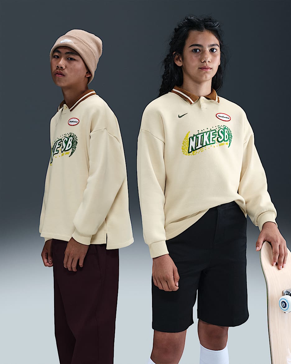 Nike SB Longsleeve-Skate-Poloshirt (ältere Kinder) - Light Khaki/Fir