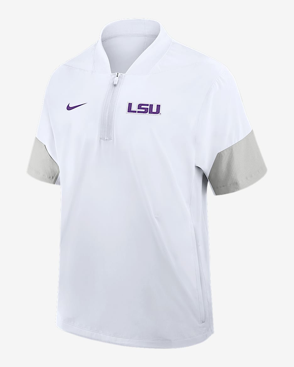 Chamarra universitaria con gorro de medio cierre de manga larga Nike para hombre LSU Sideline Coach - Blanco