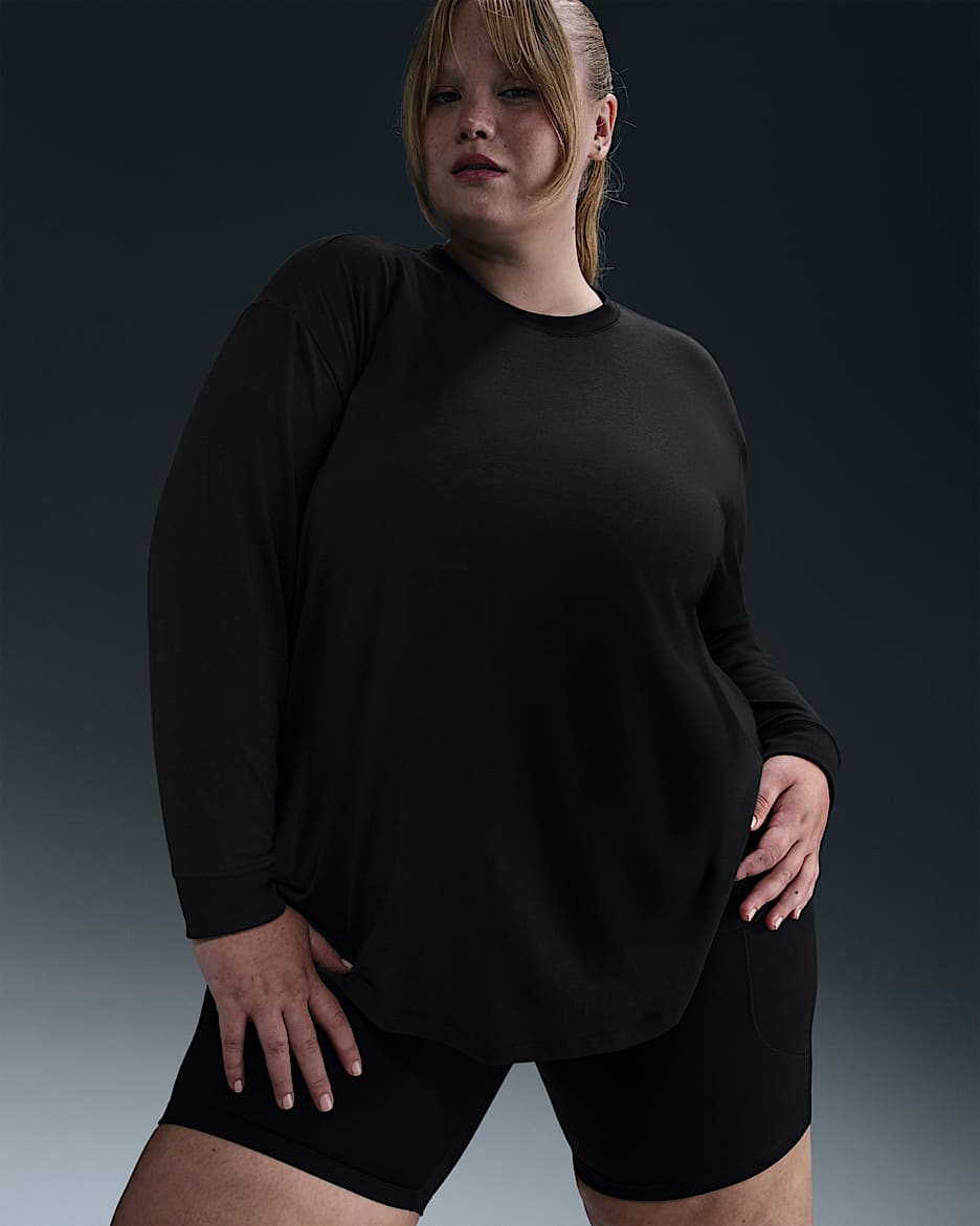 Playera de manga larga Dri-FIT para mujer (talla grande) Nike One Relaxed - Negro/Negro