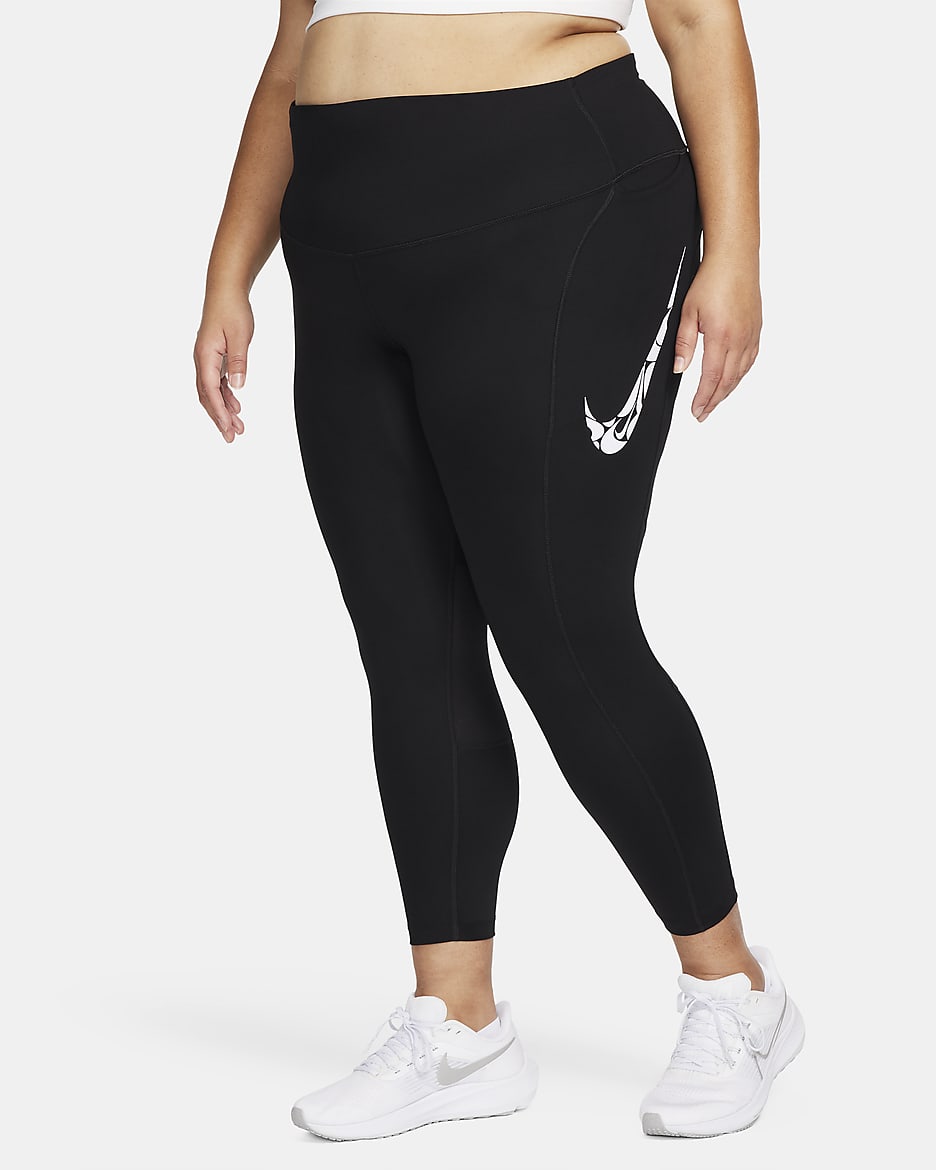 Leggings da running a 7/8 a vita media con tasche Nike Fast (Plus size) – Donna - Nero/Bianco