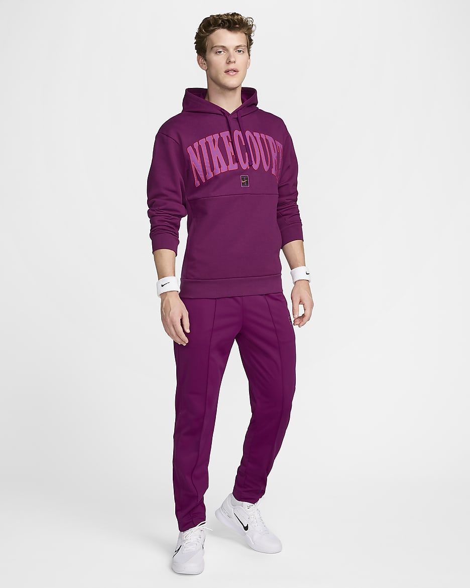 NikeCourt Heritage Men's Dri-FIT Fleece Tennis Hoodie - Sangria/Hot Fuchsia/Picante Red