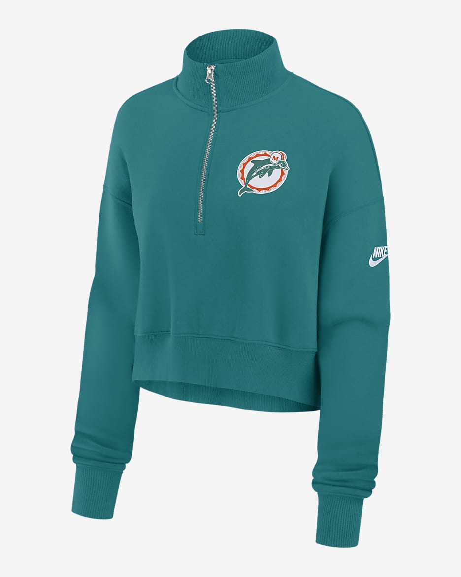 Sudadera cropped con cierre de 1/4 Nike NFL para mujer Miami Dolphins Rewind Phoenix - Agua